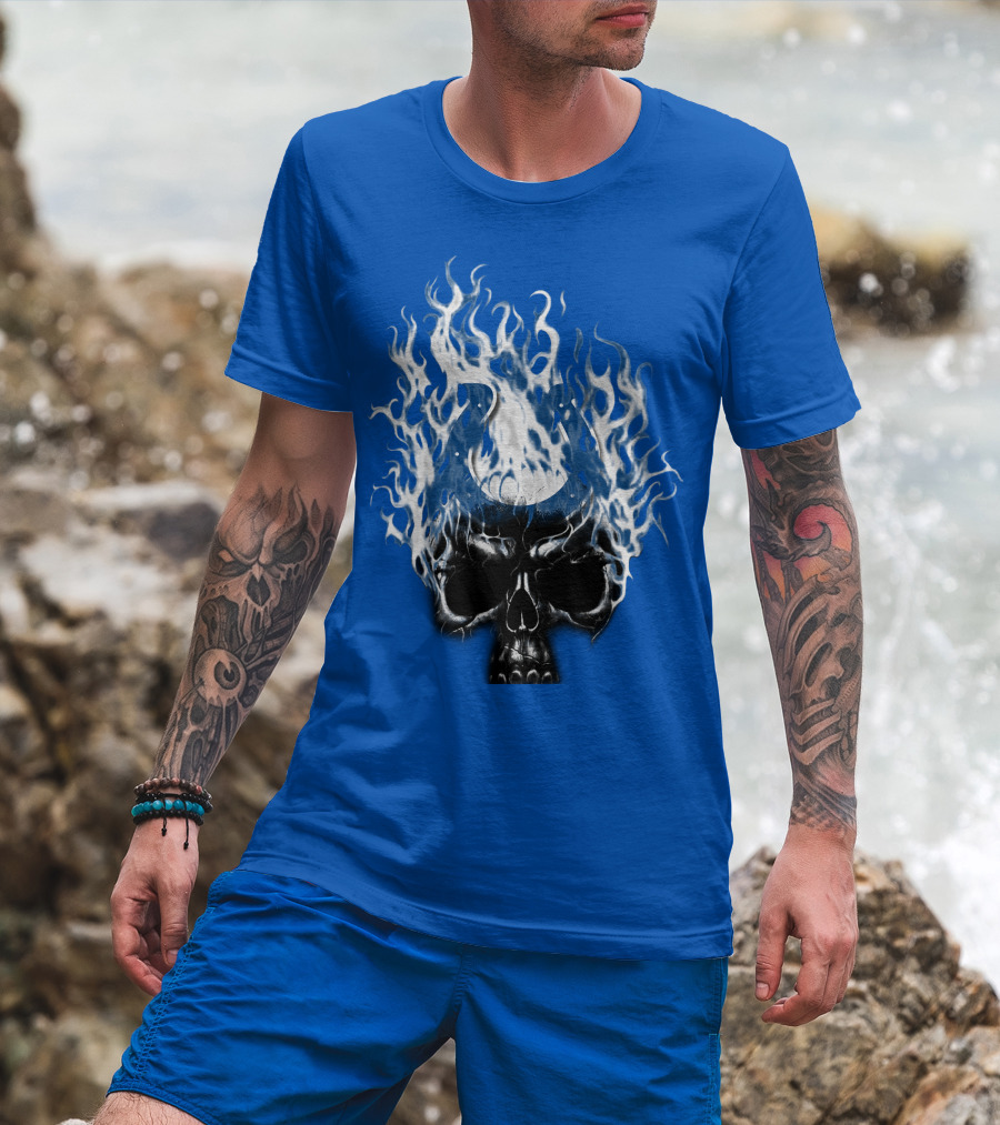 Indianapolis Colts 04 Skull With Horseshoe And Flames T-Shirt