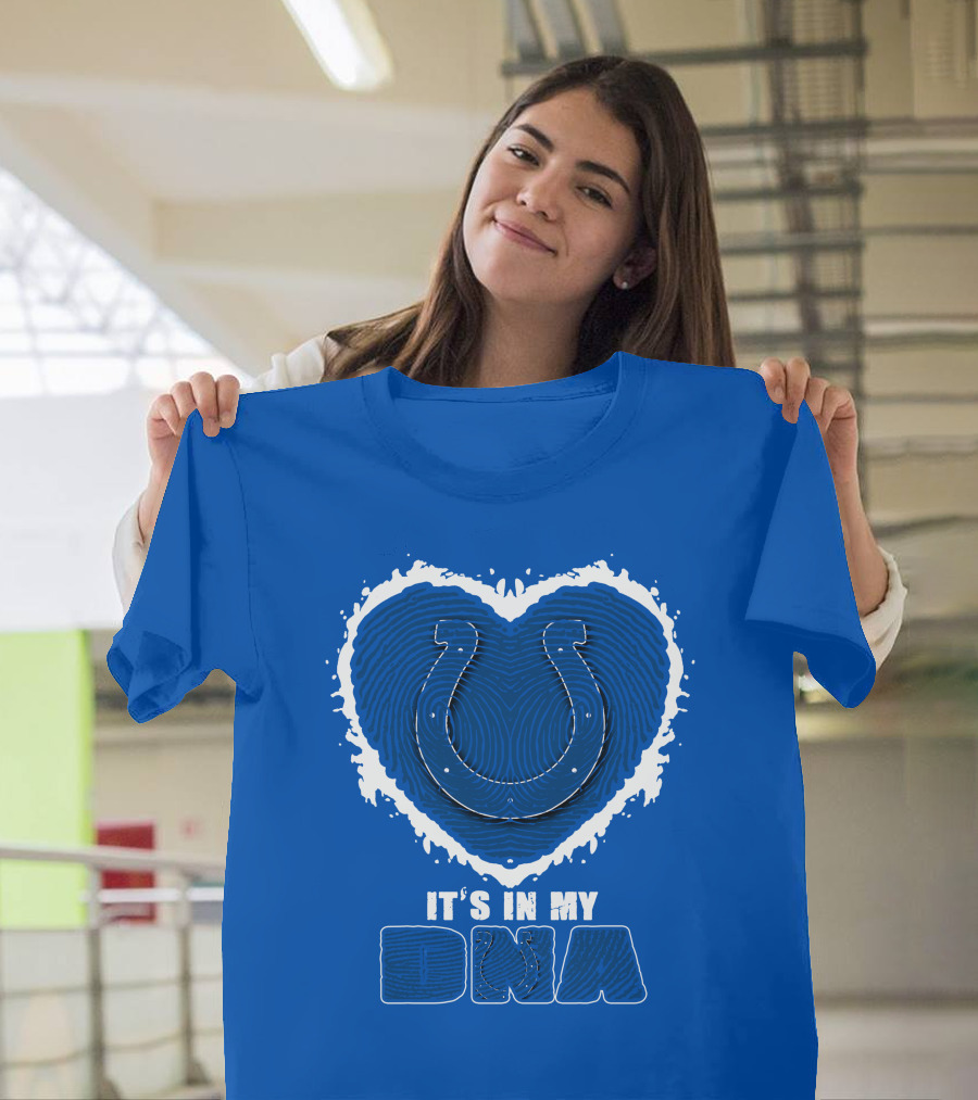 Indianapolis Colts It's In My Dna Heart Horseshoe Fingerprint T-Shirt
