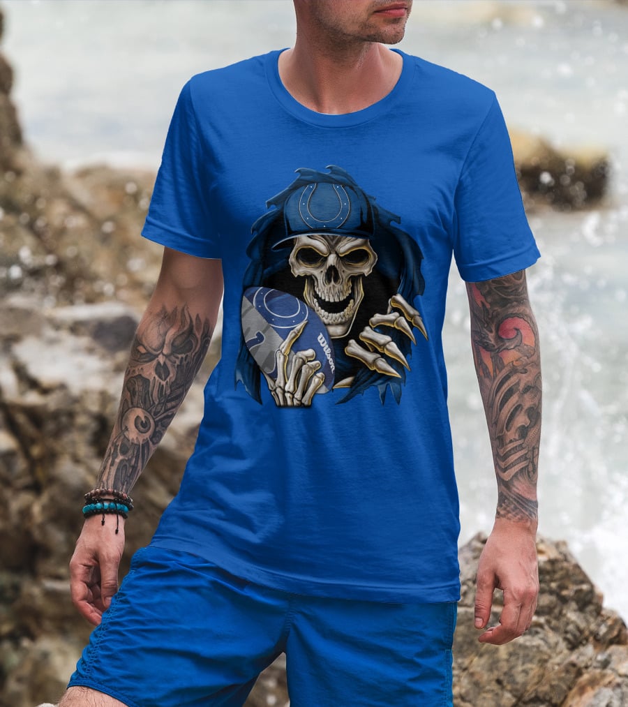 Skullbong Indianapolis Colts Skeleton Holding Football T-Shirt