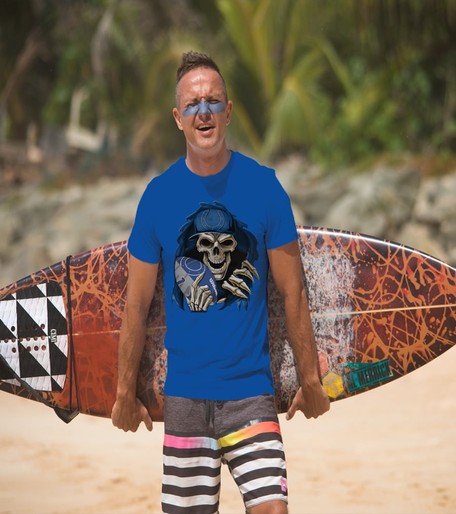 Skullbong Indianapolis Colts Skeleton Holding Football T-Shirt