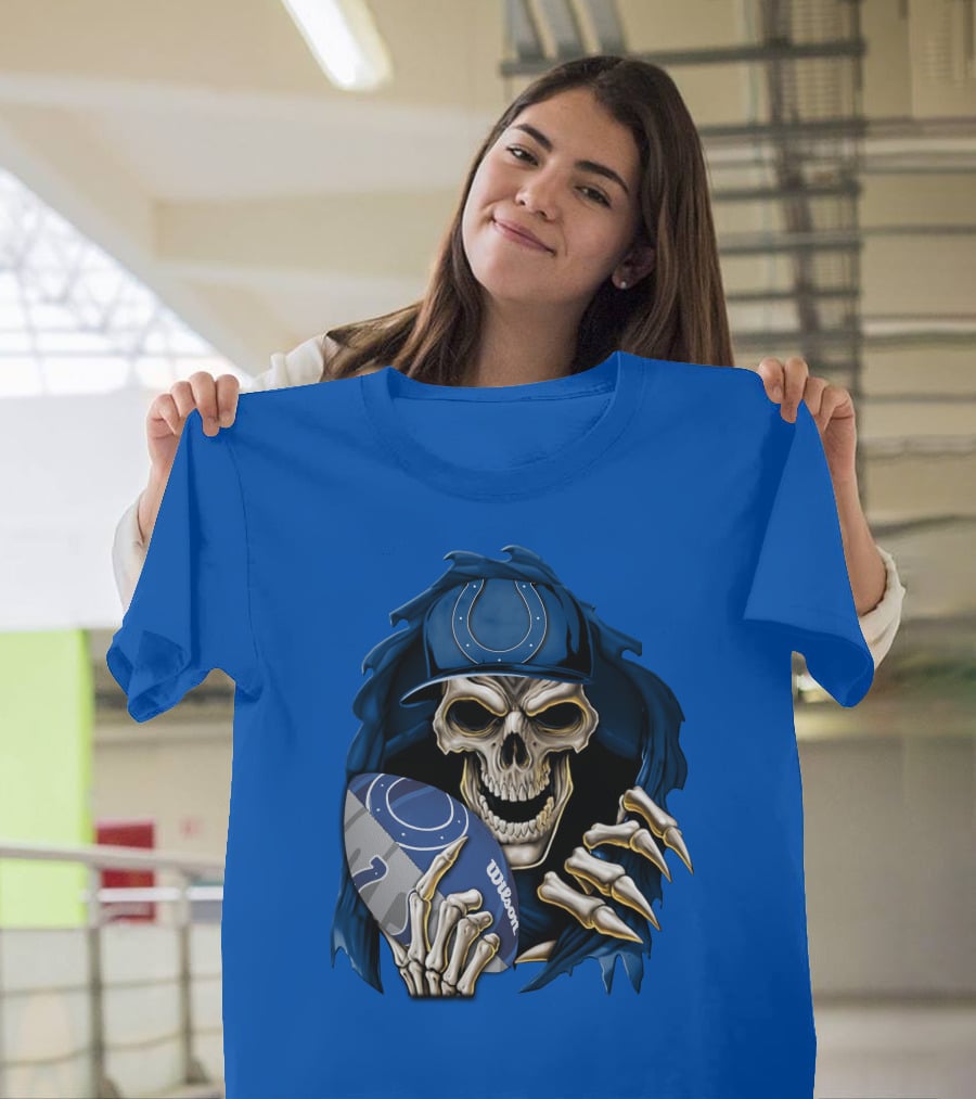 Skullbong Indianapolis Colts Skeleton Holding Football T-Shirt