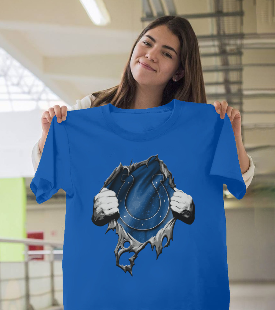 Torn Indianapolis Colts Horseshoe Logo Rip Through T-Shirt