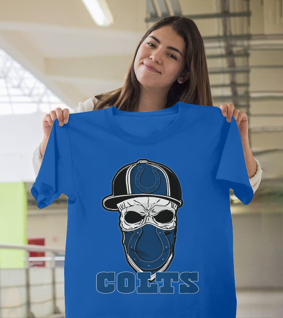 Skull Cap Colts Logo Indianapolis Colts T-Shirt