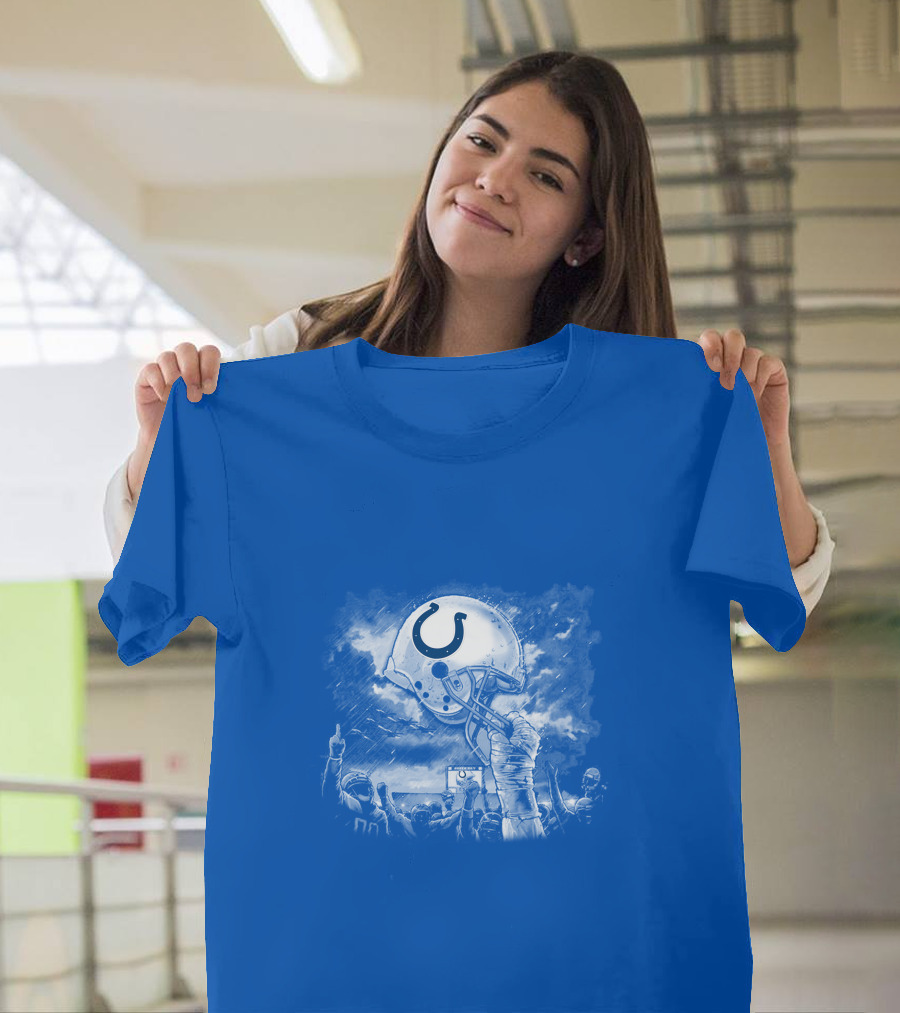 Indianapolis Colts Football Helmet In Victory Celebration Imagery T-Shirt