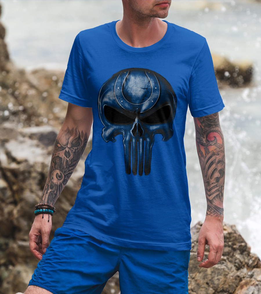 Skull Indianapolis Colts Blue Horseshoe T-Shirt