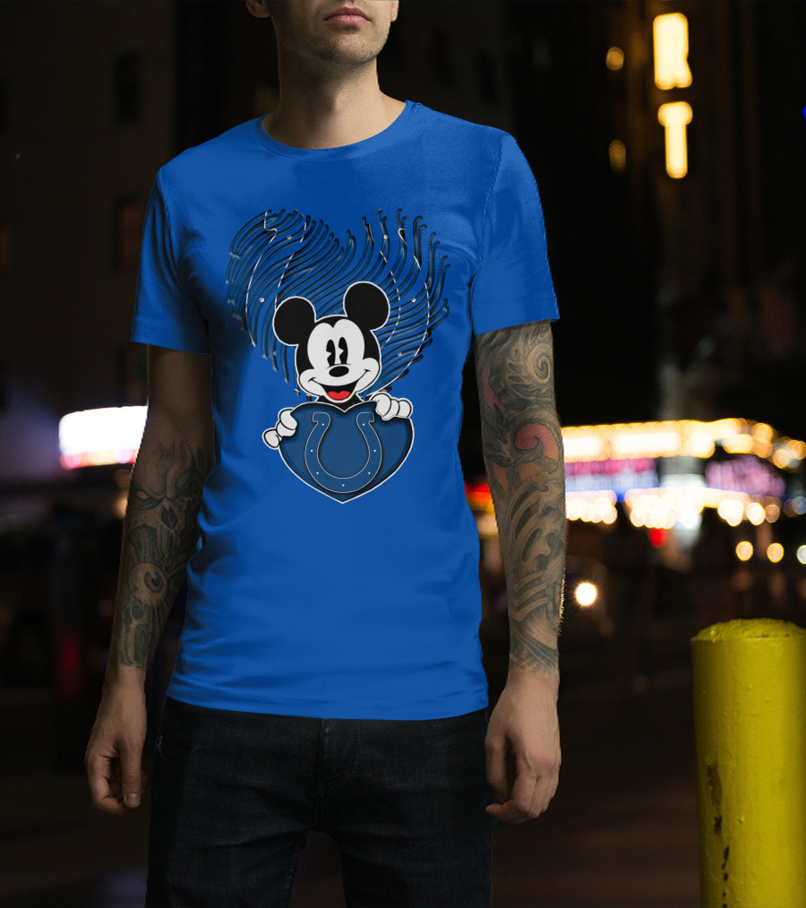 Mick Mickey Heart Indianapolis Colts Iconic Blue Fan T-Shirt