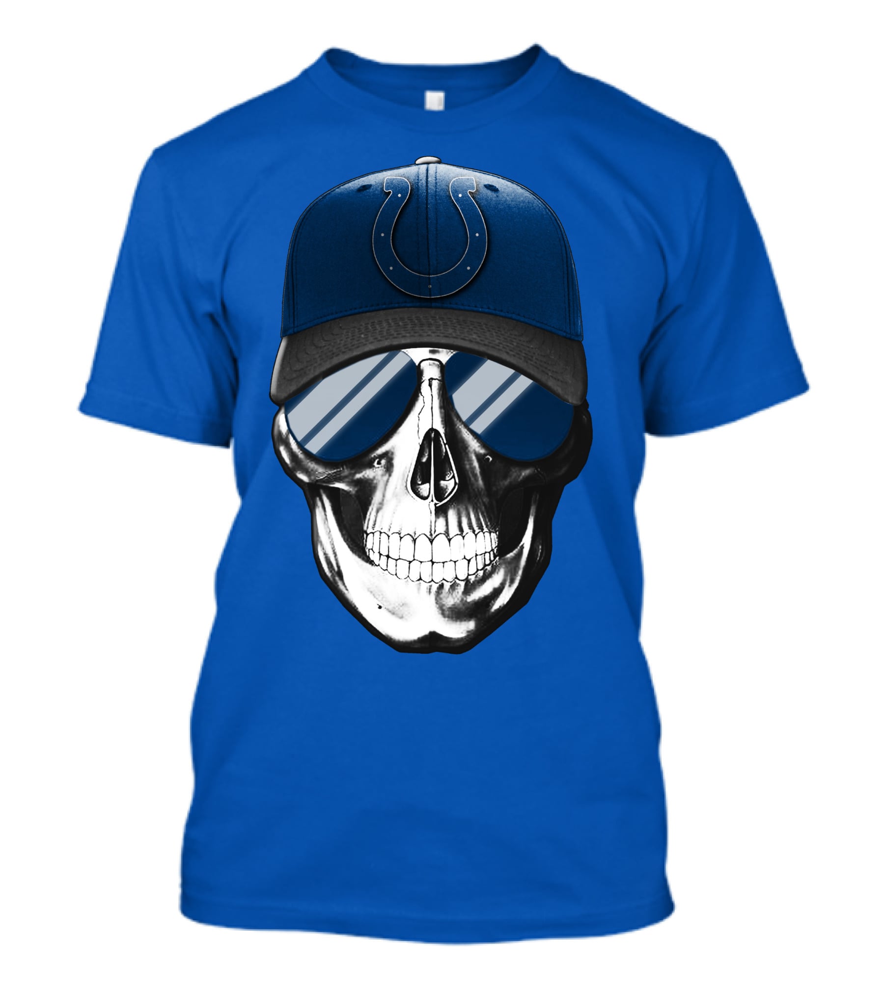 Skull Wearing Indianapolis Colts Cap With Sunglasses T-Shirt
