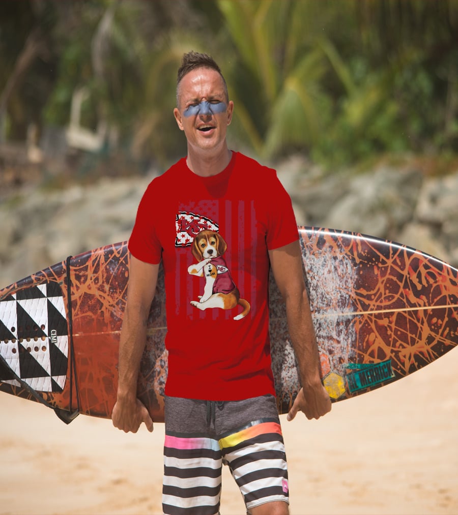 Beagle I Love Mom Kansas City Chiefs Fan Tattoo Football American Flag T-Shirt