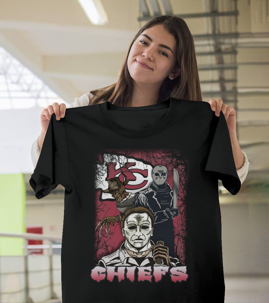 Kc Chiefs Horror Movie Crossover Featuring Iconic Villains T-Shirt