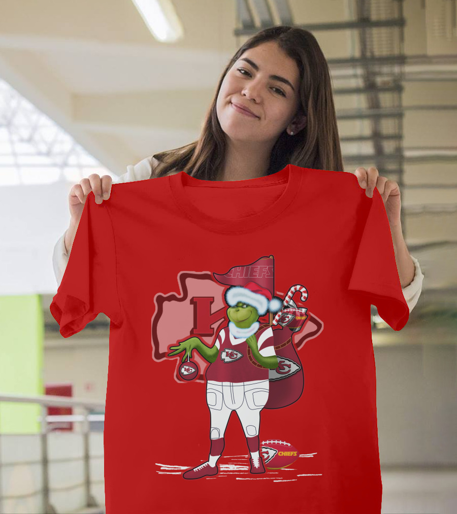 Grinchxmas Kansas City Chiefs Holiday Football Theme T-Shirt