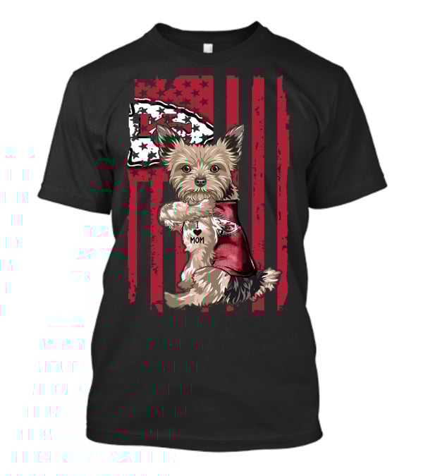 Yorkshire Terrier I Love Mom Kansas City Chiefs American Flag T-Shirt