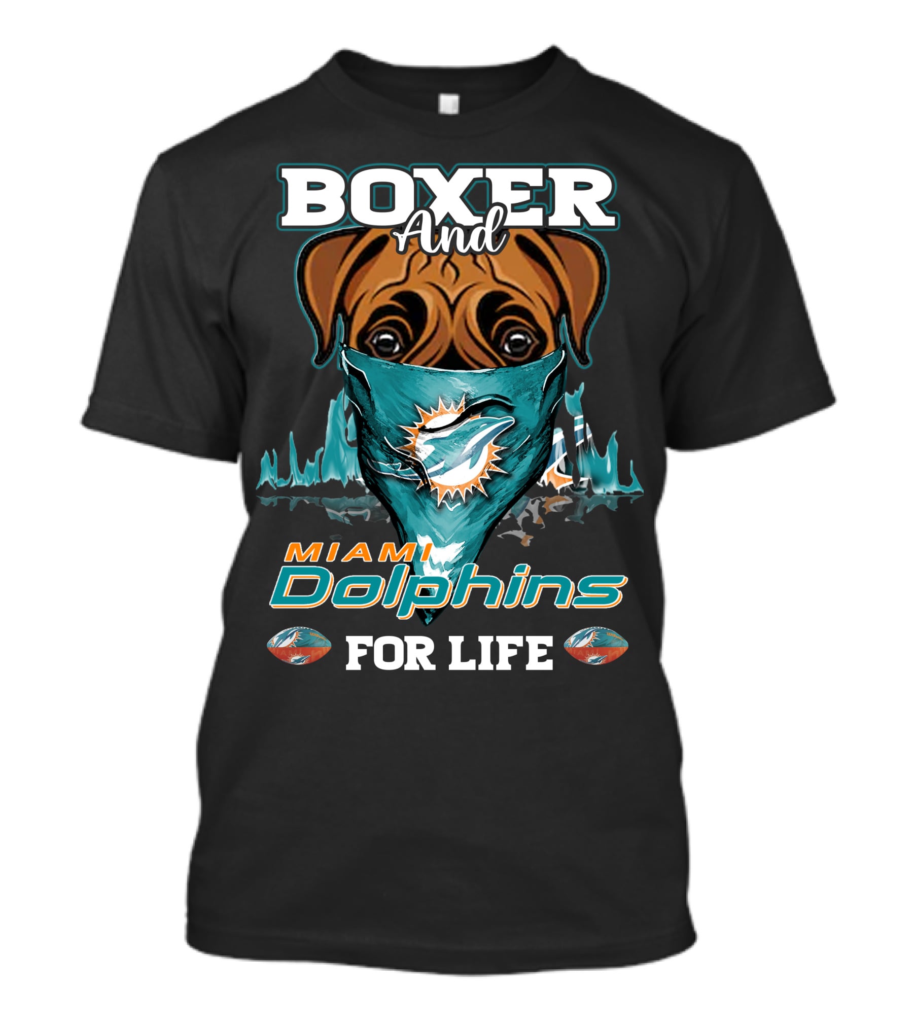 Boxer And Miami Dolphins For Life T-Shirt
