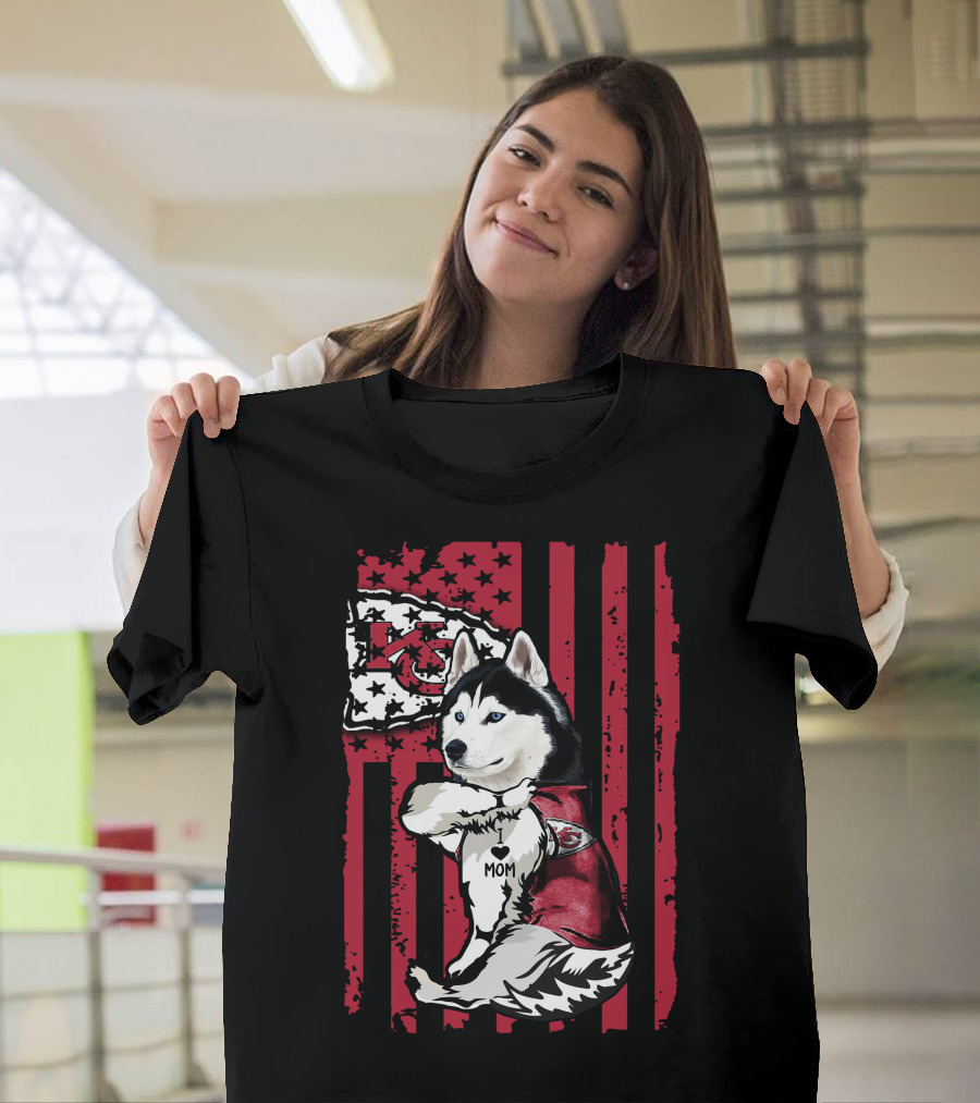 Siberian Husky Kansas City Chiefs Mom American Flag T-Shirt