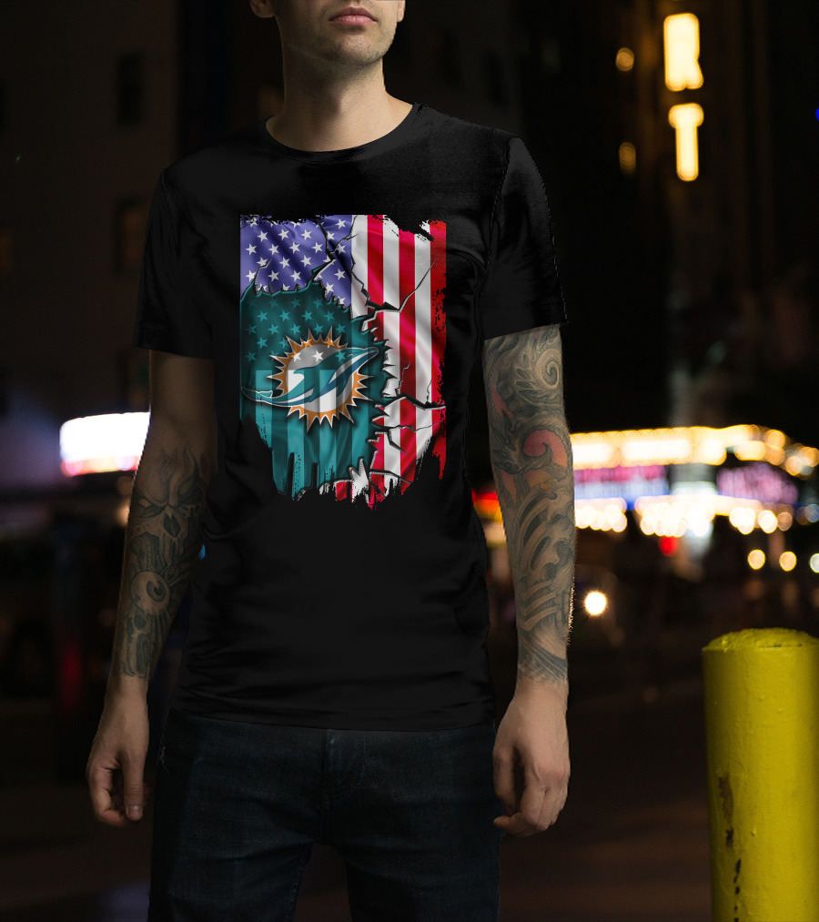Flag V2 Miami Dolphins American Flag Football Team T-Shirt