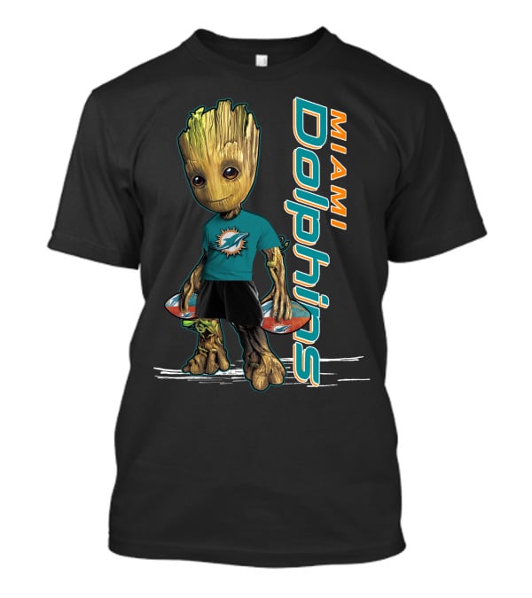 Groot Miami Dolphins NFL Fan Art Featuring Team Mascot T-Shirt