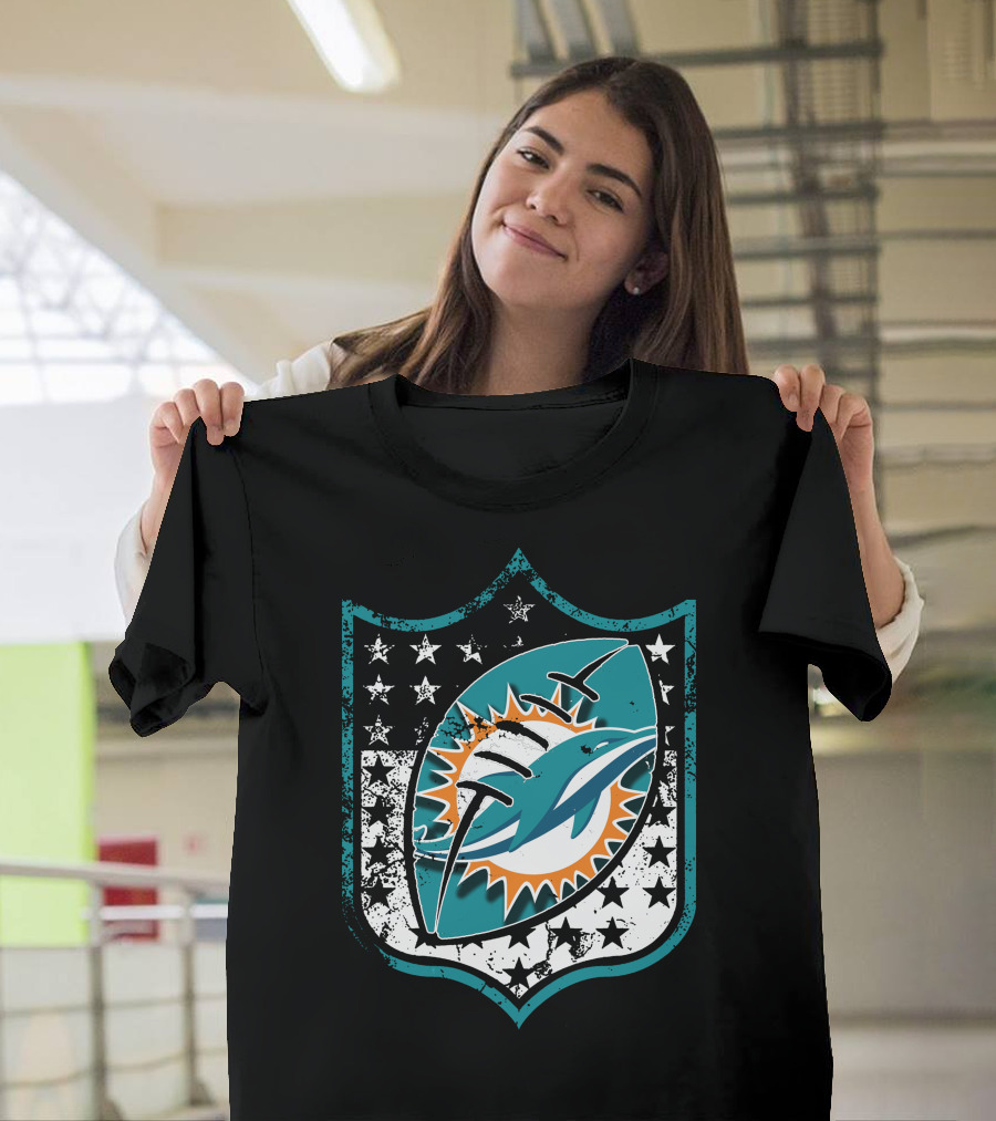 Miami Dolphins Logo With American Flag Elements T-Shirt