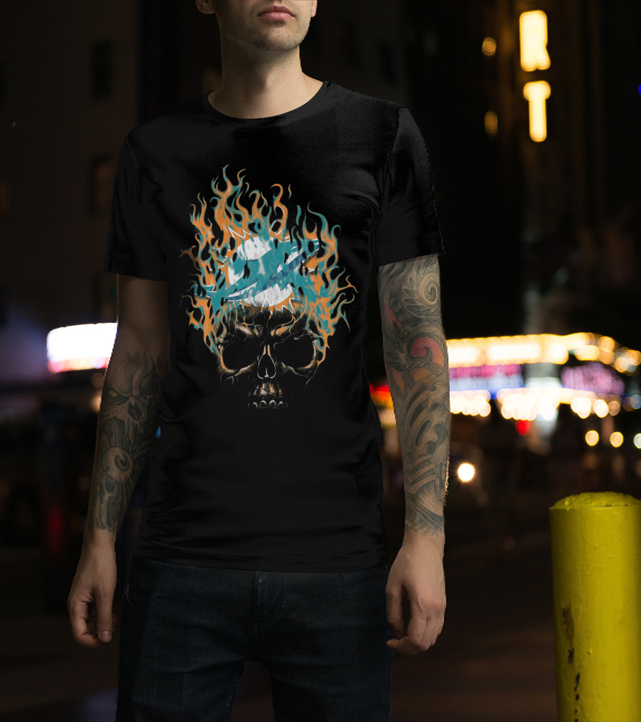 Miami Dolphins Flaming Skull Logo 38 T-Shirt