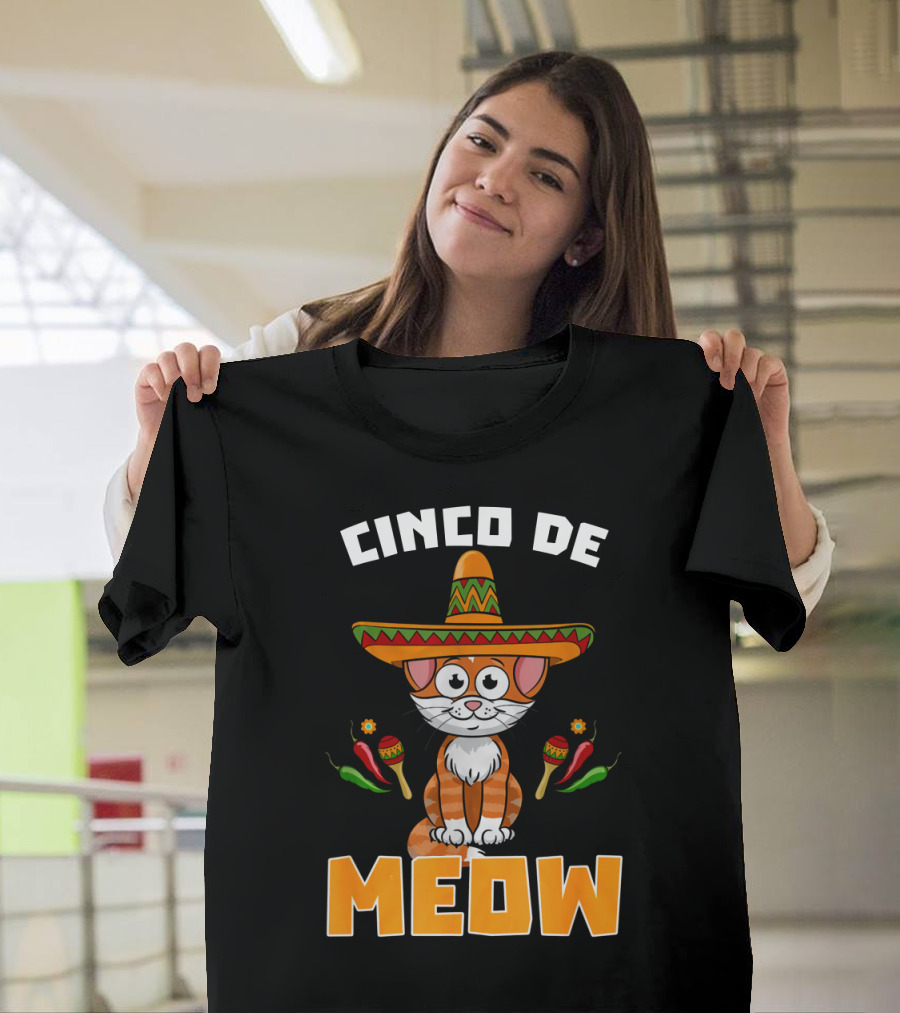Cinco De Meow Cat Sombrero Maracas Peppers Fiesta T-Shirt