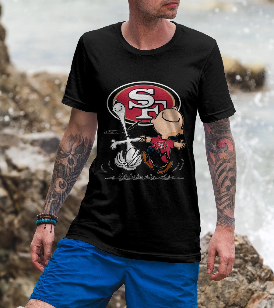 Snoopy And Charlie Brown Dancing With San Francisco 49ers SF T-Shirt