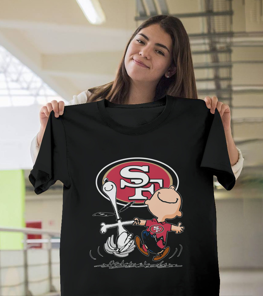 Snoopy and Charlie Brown Dancing with San Francisco 49ers SF T-Shirt
