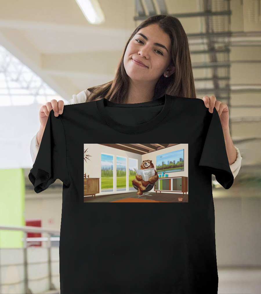 California Modern Bear in Mid-Century Lounge with Skyline Views T-Shirt