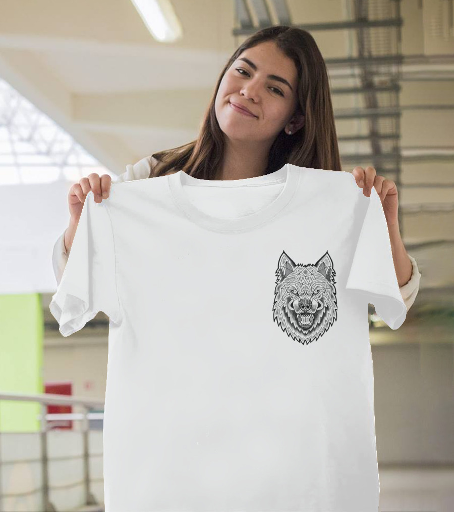 Geometric Wolf Head Dark T-Shirt with Intricate T-Shirt