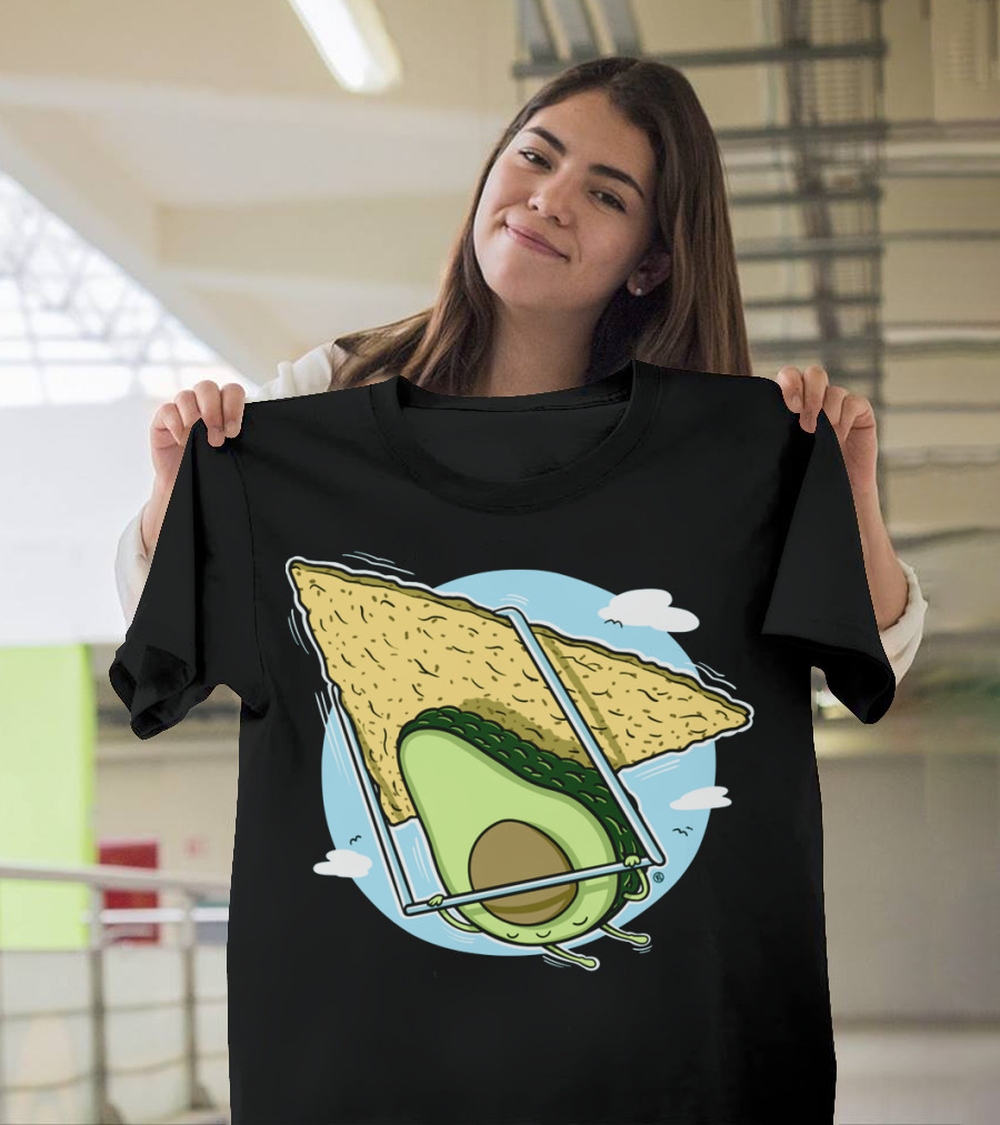 Avocado Flying with Tortilla Chip Swing Cartoon T-Shirt