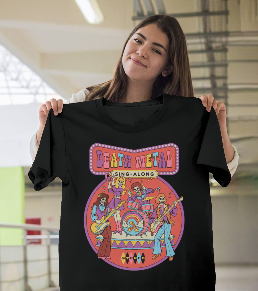 Death Metal Sing Along Retro Skeleton Rock Band Stereo Music T-Shirt