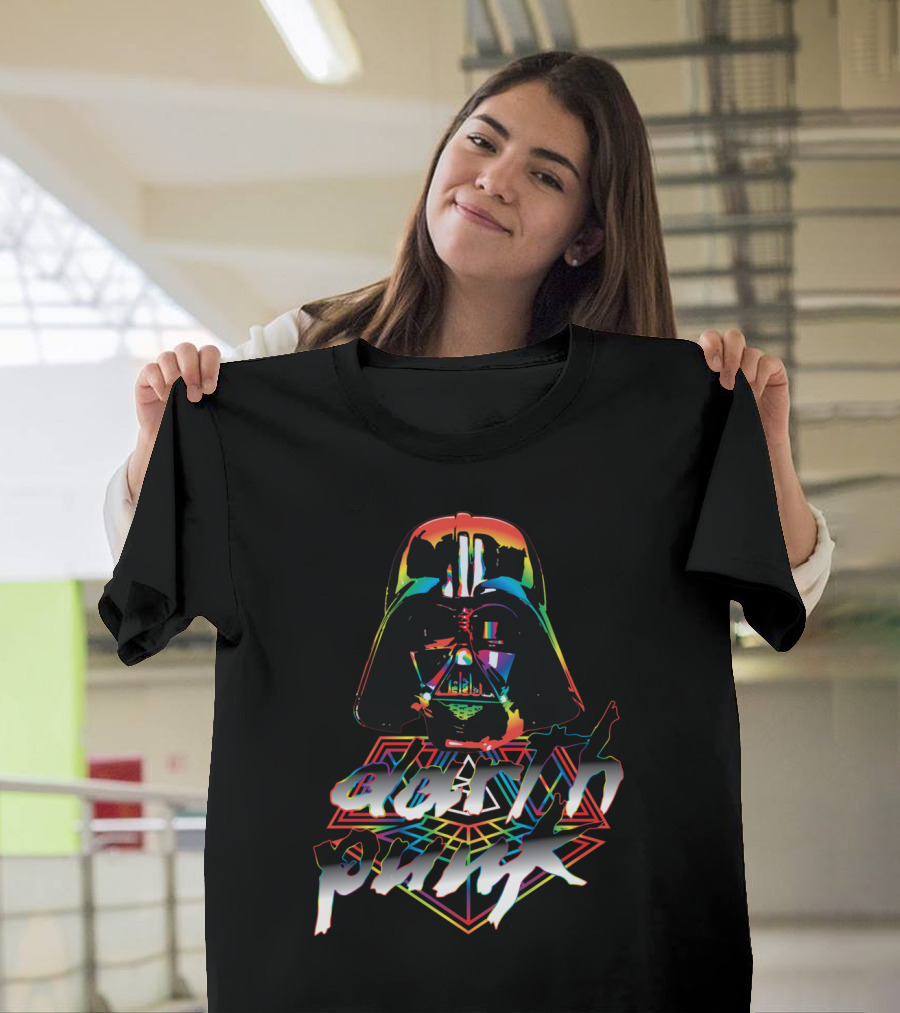 Darth Punk Rainbow Vader Helmet with Eclipse Style Neon Text T-Shirt