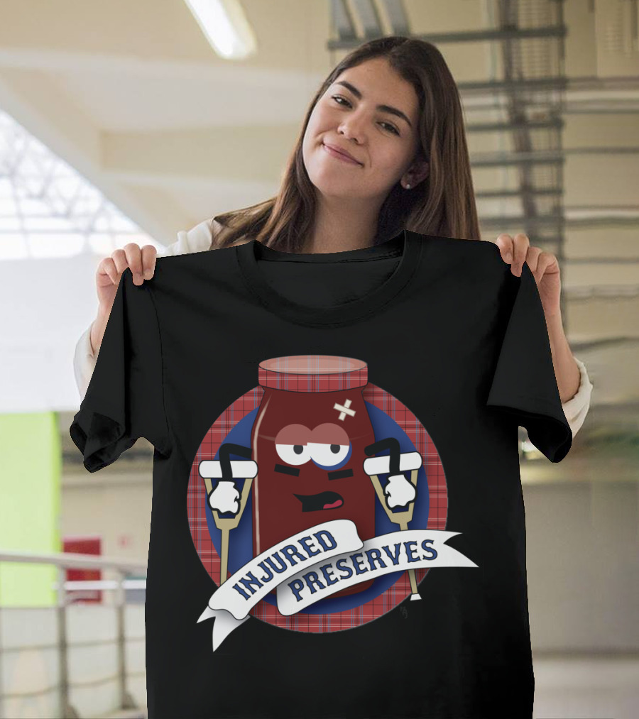 Injured Preserves Jam Jar Character with Crutches and Bandage T-Shirt