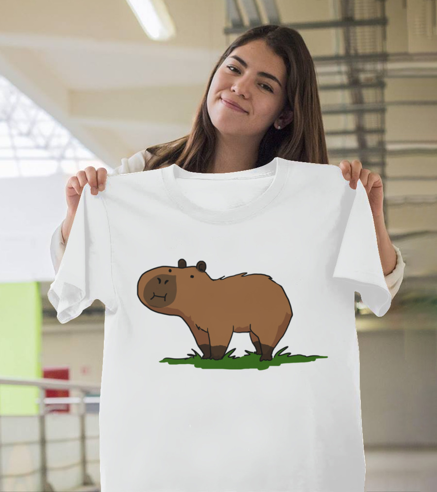 Capybara Cartoon with Grass T-Shirt