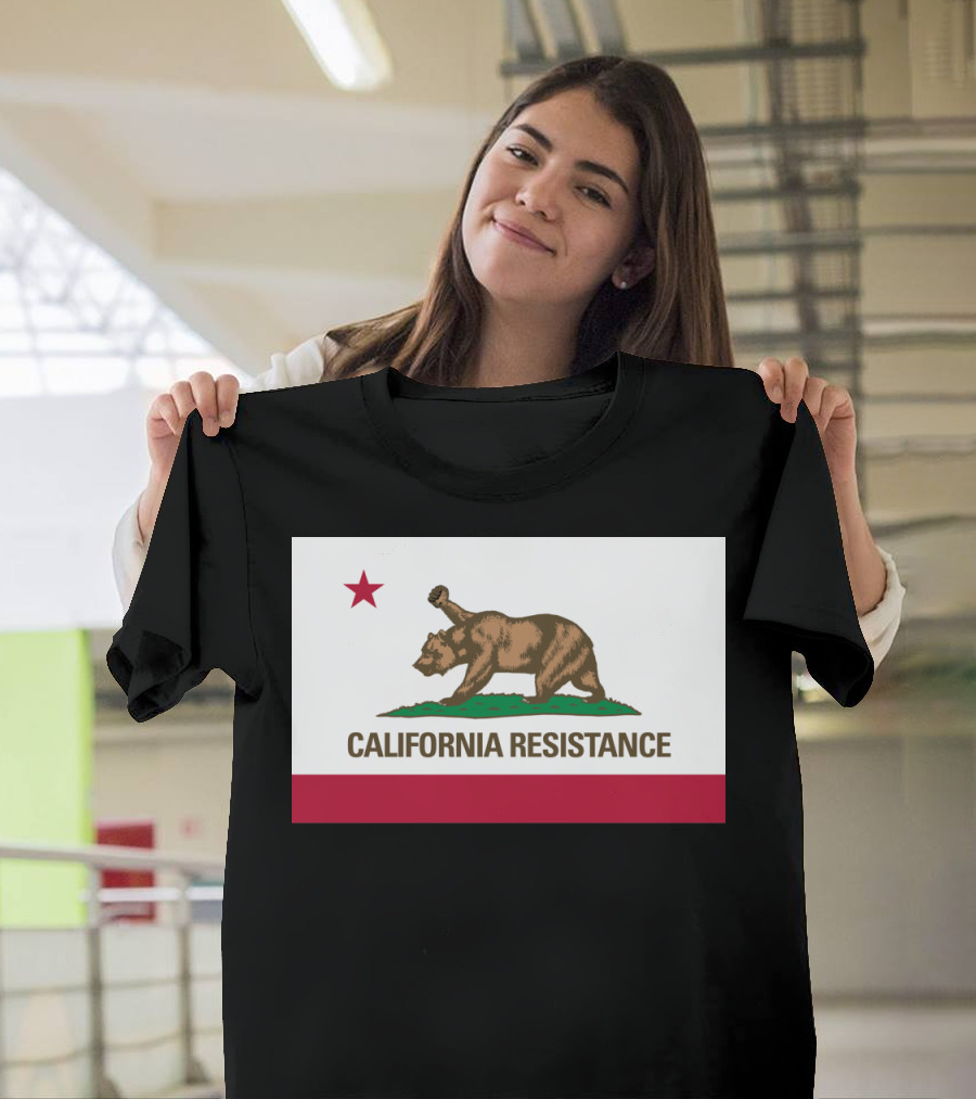 California Resistance Flag Design with Bear and Star Iconography T-Shirt