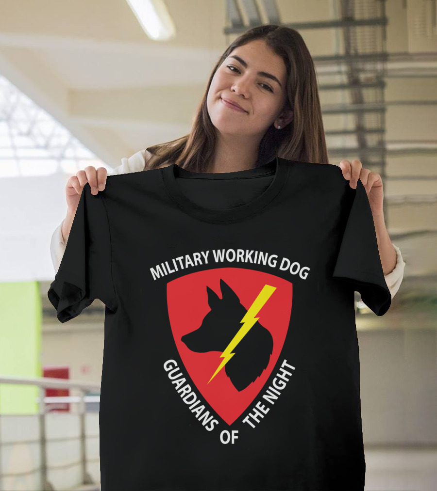 Military Working Dog Guardians of the Night Emblem with Lightning Bolt and Dog T-Shirt