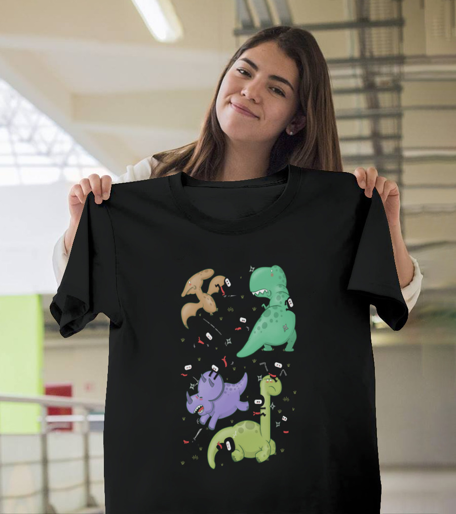 Ninjas vs Dinosaurs Epic Battle Cartoon Style Adventure T-Shirt
