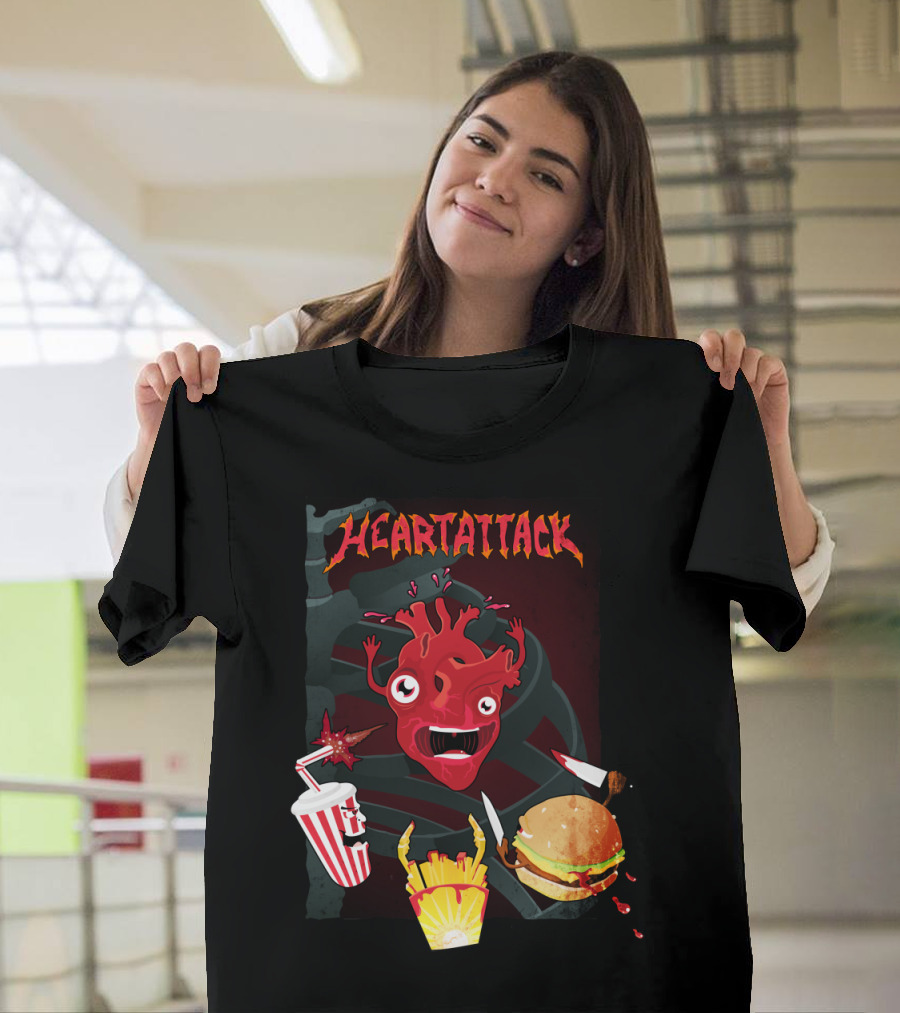 Heart Attack Fast Food Frenzy with Heart, Burger, Fries, and Soda T-Shirt