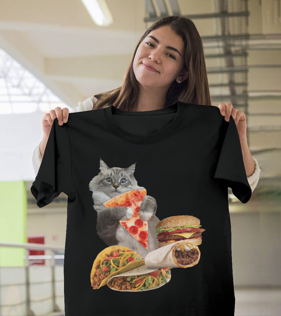 Taco Pizza Burger Cat Funny Food Mashup Feline T-Shirt