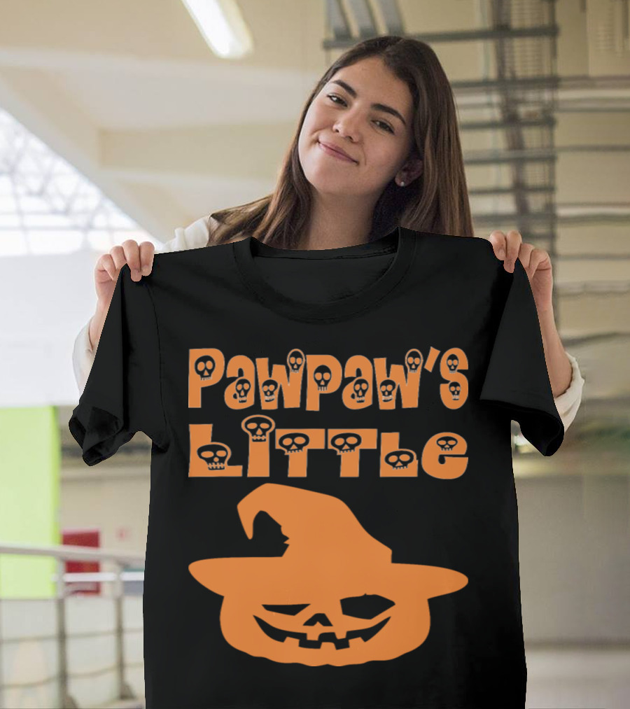 Spooky Pawpaw's Little Pumpkin with Skull Accents and Witch Hat T-Shirt