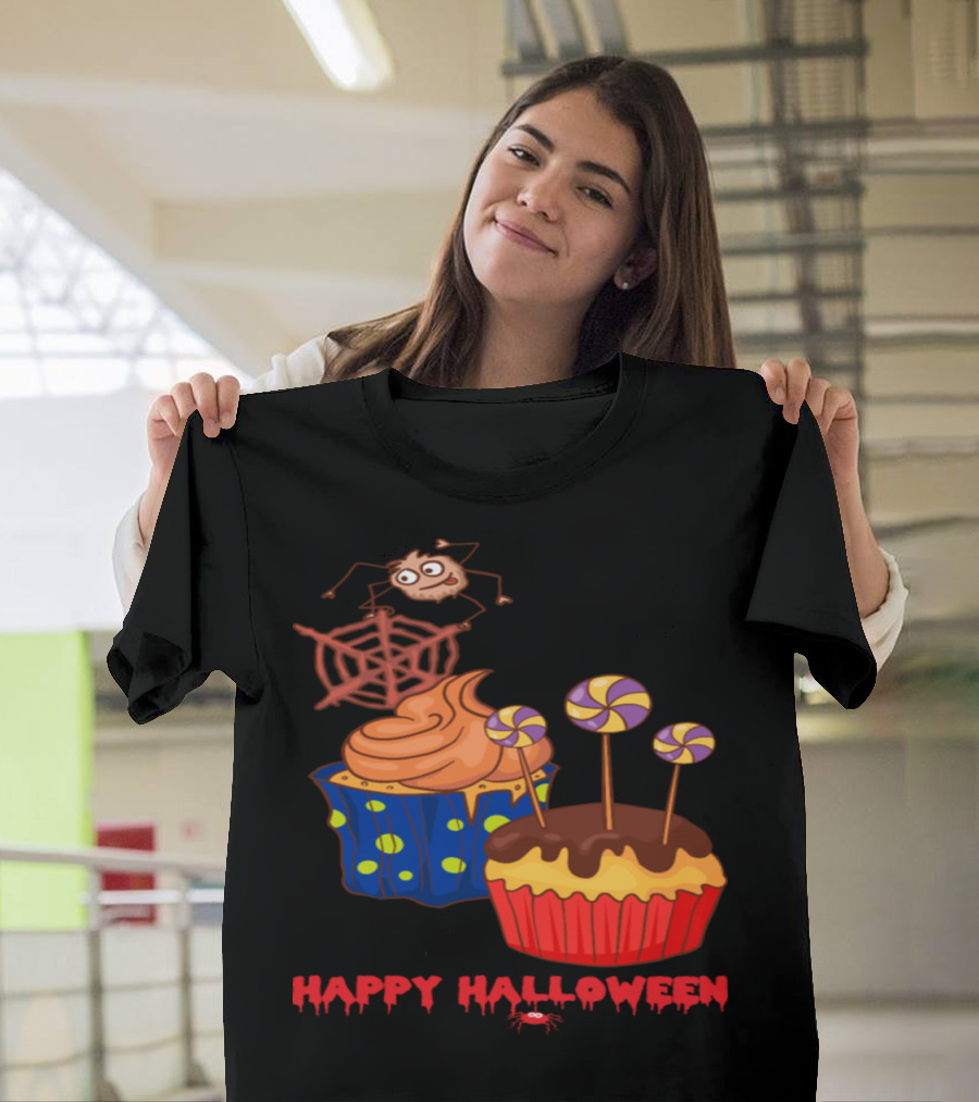 Happy Halloween Cupcakes Muffins Spiders and Lollipops T-Shirt