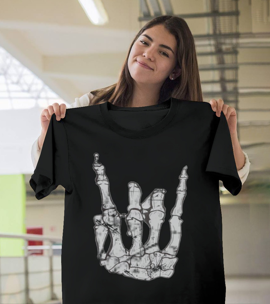 Rocknroll Skeleton Hand Gesture Iconic Bone T-Shirt