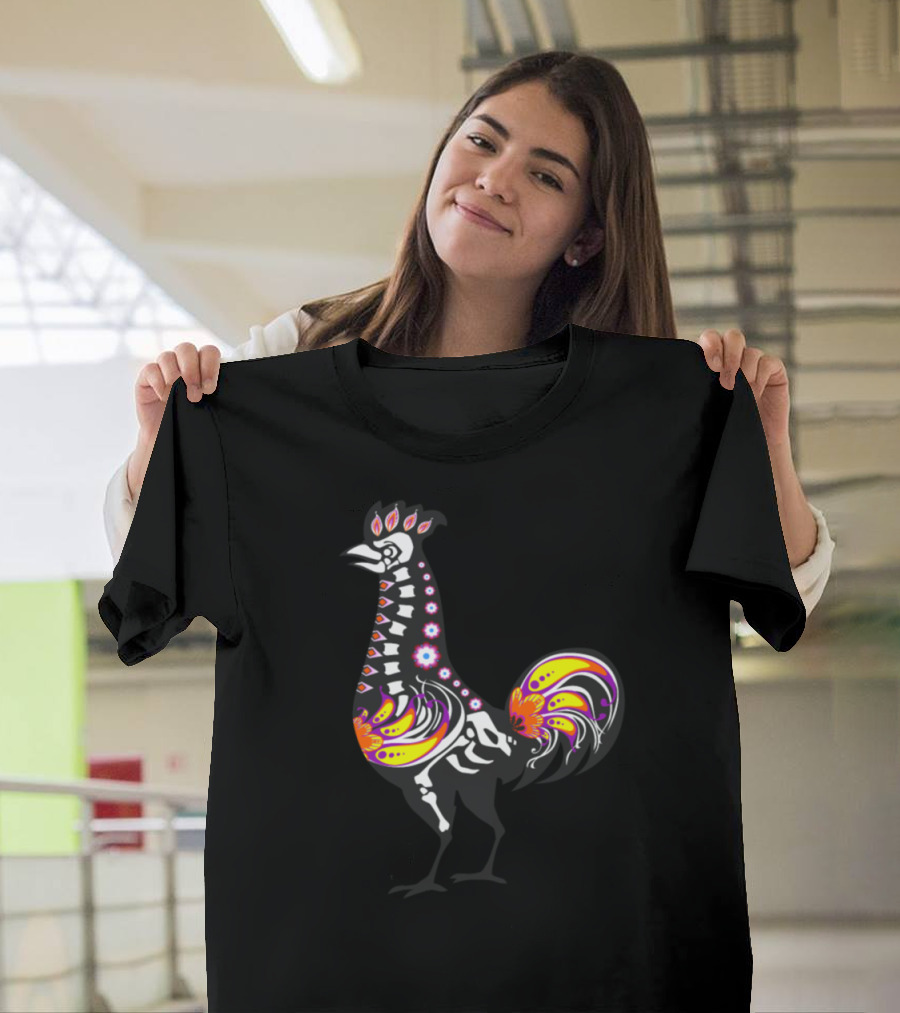 Sugar Skull Day of the Dead Rooster Halloween Chicken T-Shirt