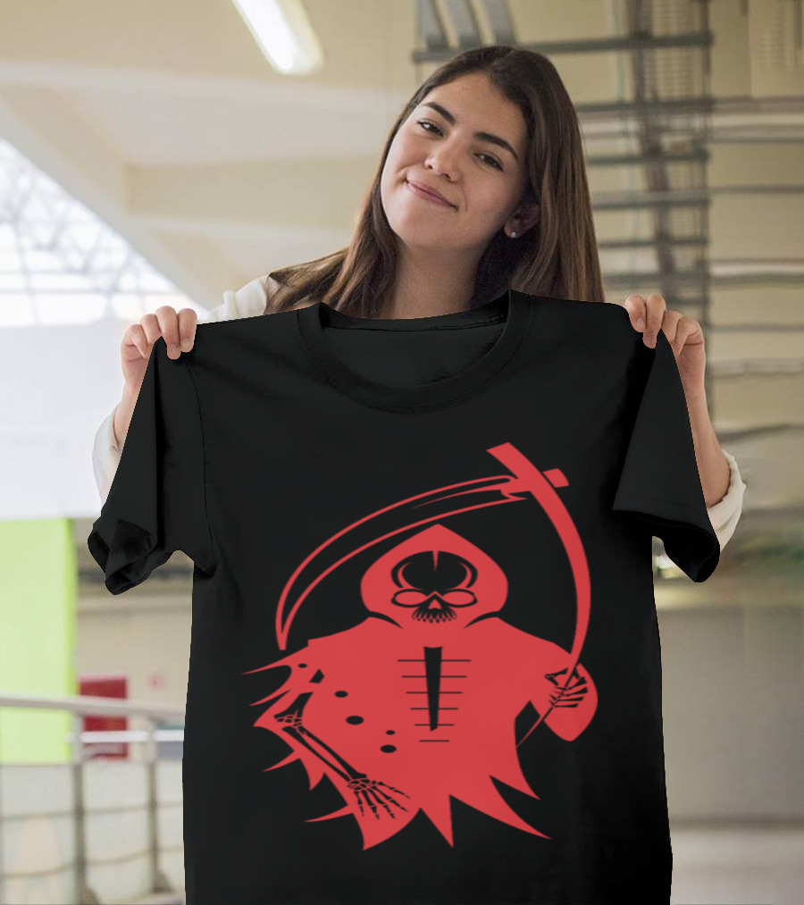Skeleton Killer Grim Reaper with Scythe and Bone Red T-Shirt