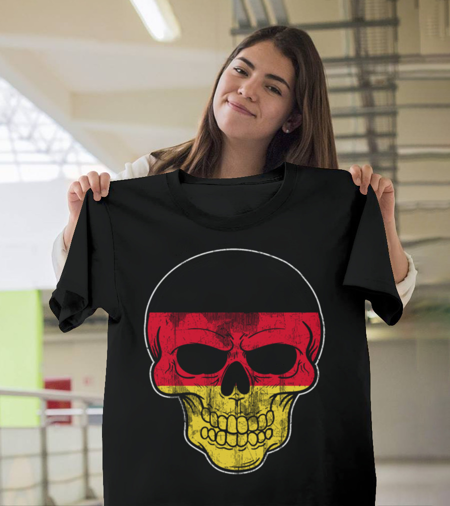 Skeleton Skull with Red Black Yellow Germany Colors T-Shirt