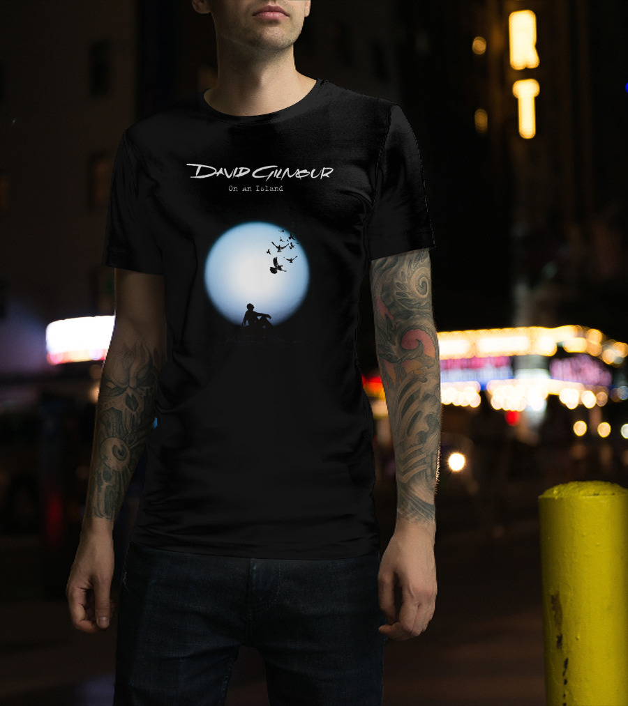 David Gilmour On An Island Silhouette And Birds Moon Scene T-Shirt