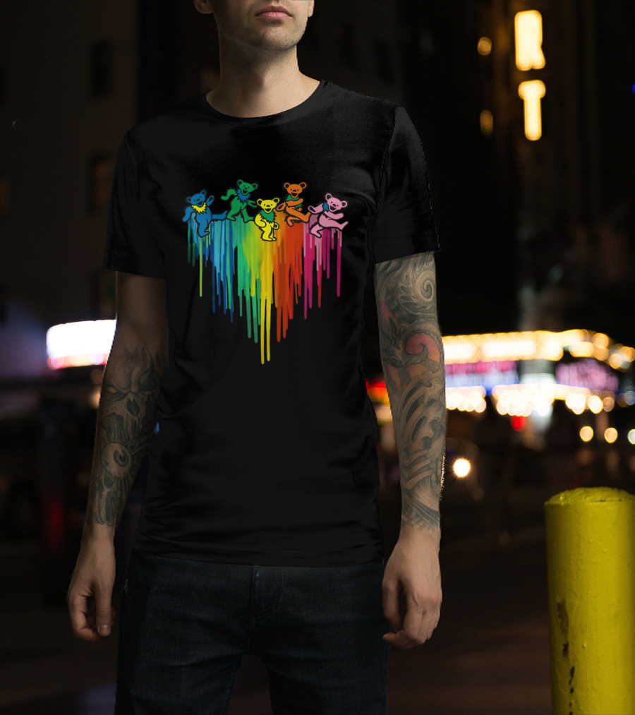 Grateful Dead Dancing Bear Rainbow Drip T-Shirt