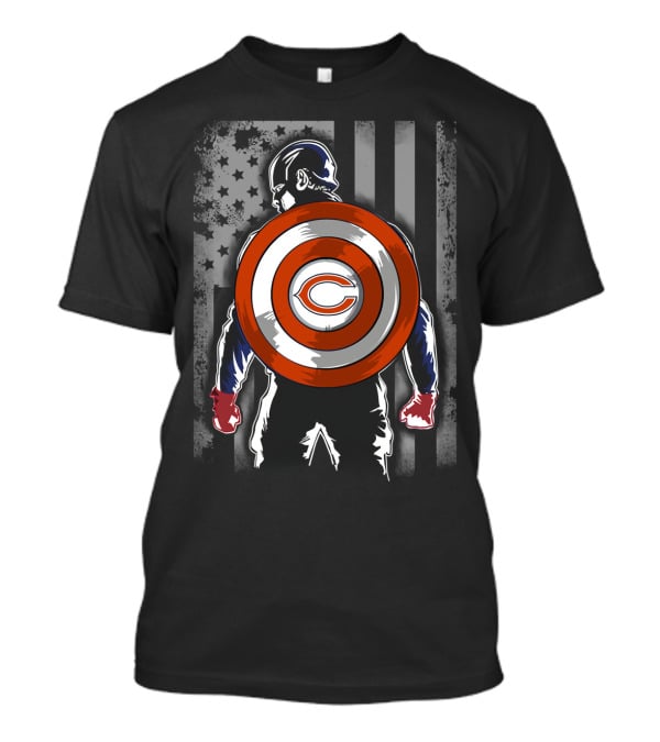 Chicago Bears Captain America Flag Shield Crossover T-Shirt