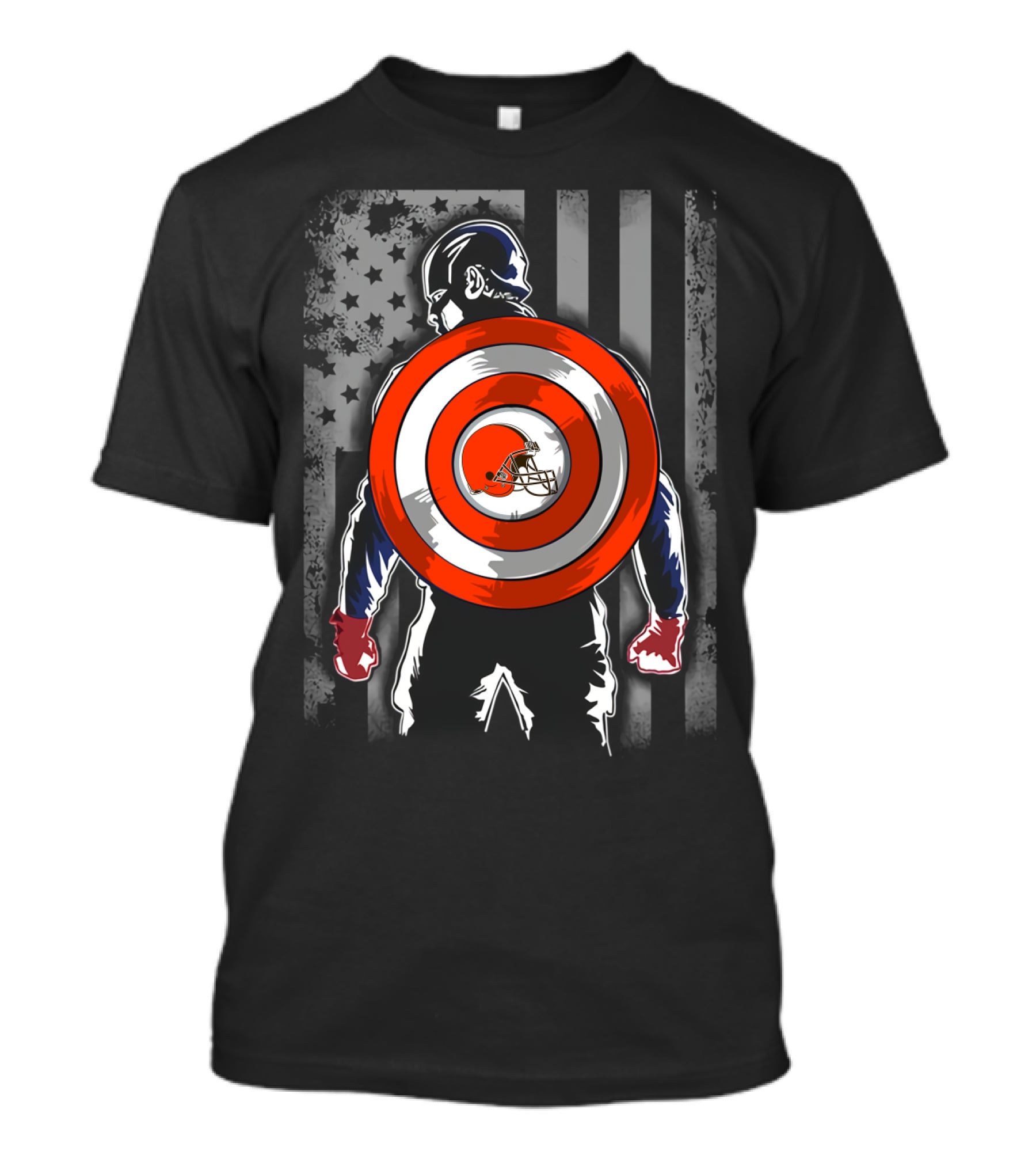 Cleveland Browns Captain America Shield USA Flag Backdrop T-Shirt