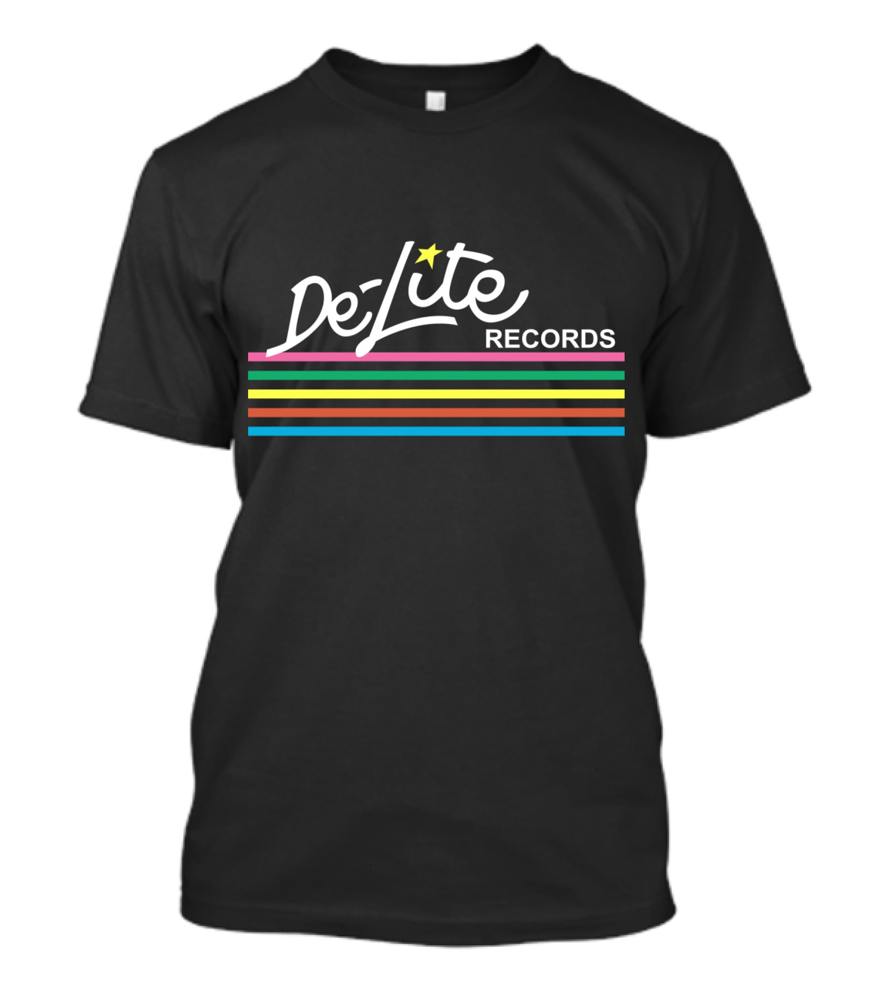 De-Lite Records Retro Logo With Colorful Stripes And Star T-Shirt