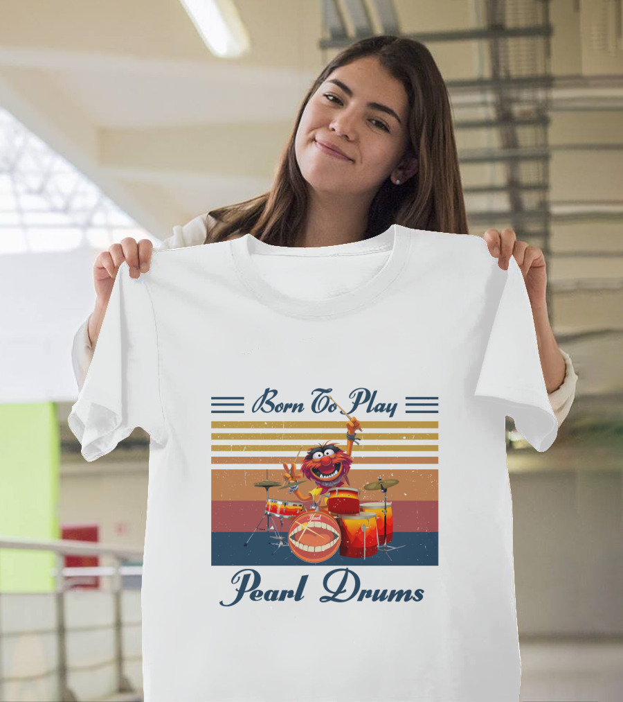 Born To Play Pearl Drums Animal Vintage Stripes Retro T-Shirt