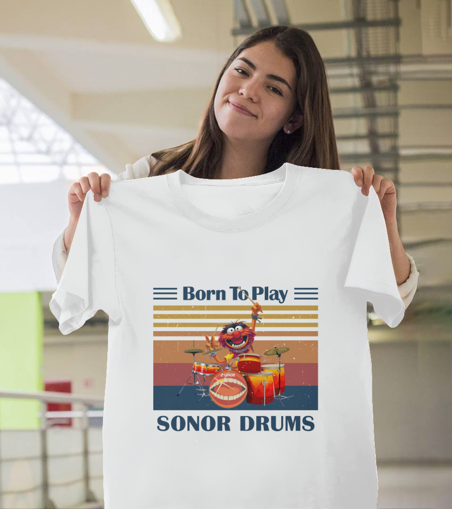 Born To Play Sonor Drums Animal Muppet Featuring Vintage Sunset Stripes T-Shirt
