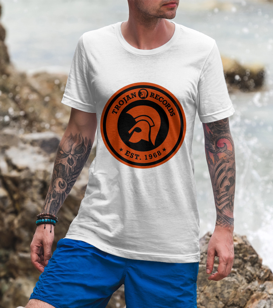 TROJAN RECORDS EST. 1968 Iconic Helmet Logo Emblem T-Shirt